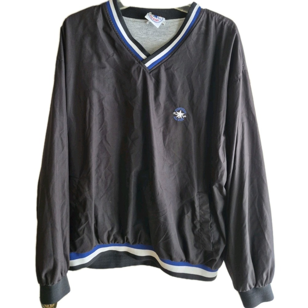 Vintage Converse All Star Chuck Taylor‎ V-Neck Windbreaker Pullover Black XL/2XL